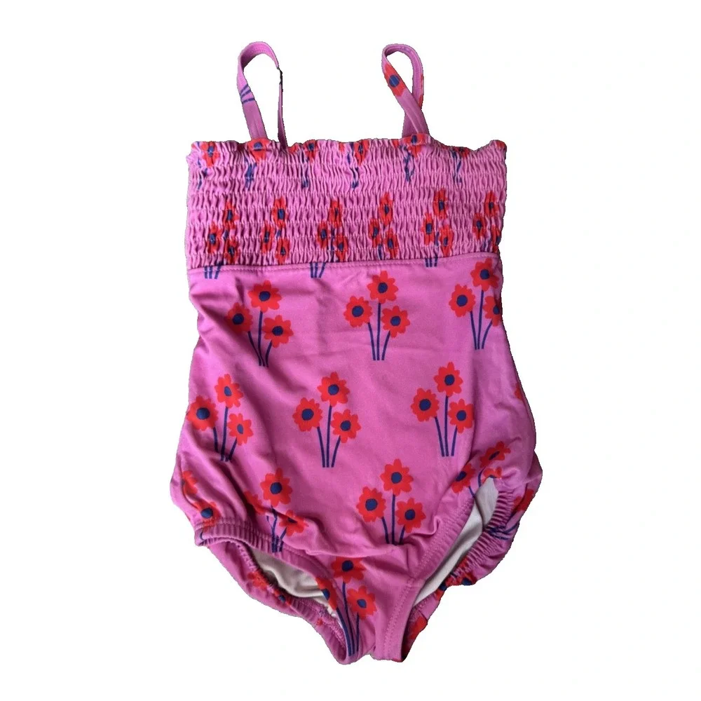 Hanna Andersson Girls Pink Floral‎ Poppy Toddler One Piece Bathing Suit Sz 3T